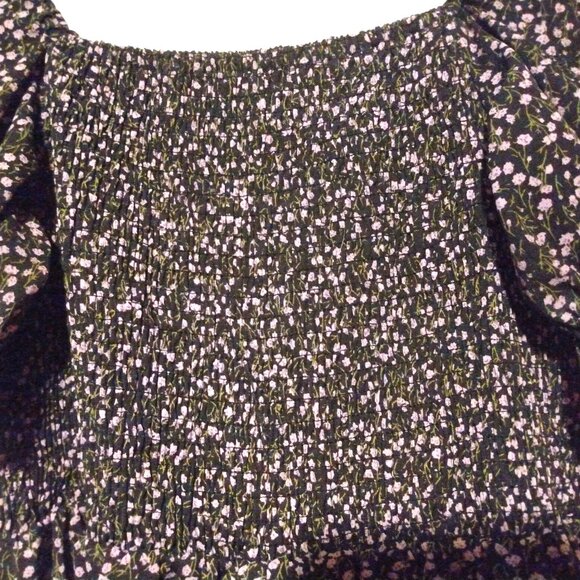Shein Black Floral Puff Sleeve Smocked Dress L Cottagecore Coquette Feminine - Picture 3 of 10
